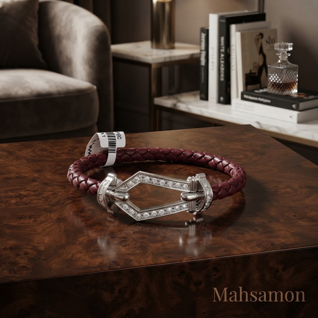 دستبند چرمی(زرشکی) لاکچری🌙